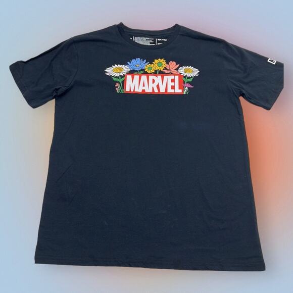 MARVEL Men’s Small Black Flowered Cotton T-shirt - Picture 2 of 3